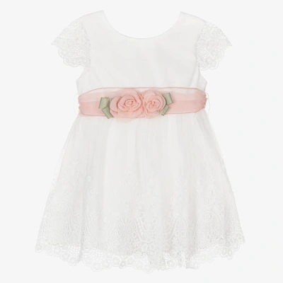 Abel & Lula Babies' Girls White Floral Tulle & Lace Dress