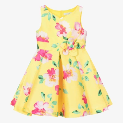 Abel & Lula Kids' Girls Yellow Satin Floral Dress