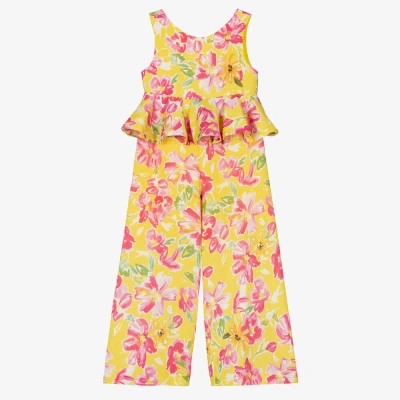 Abel & Lula Kids' Girls Yellow Satin Floral Jumpsuit