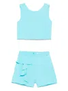 Abel & Lula Ruffle-detail Top And Shorts Set In Blue