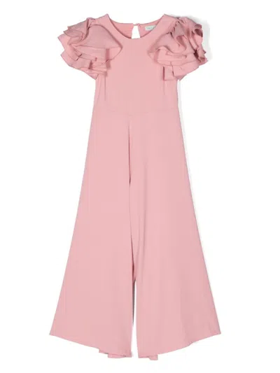 Abel & Lula Kids' Ruffled-sleeves Wide-leg Jumpsuit In Pink