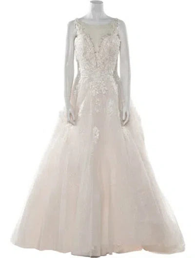 Pre-owned Abella Bateau Neckline Long Dress In Neutral