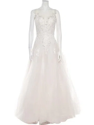 Pre-owned Abella Bateau Neckline Long Dress In Neutral