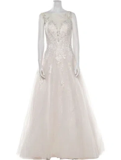 Pre-owned Abella Bateau Neckline Long Dress In Neutral