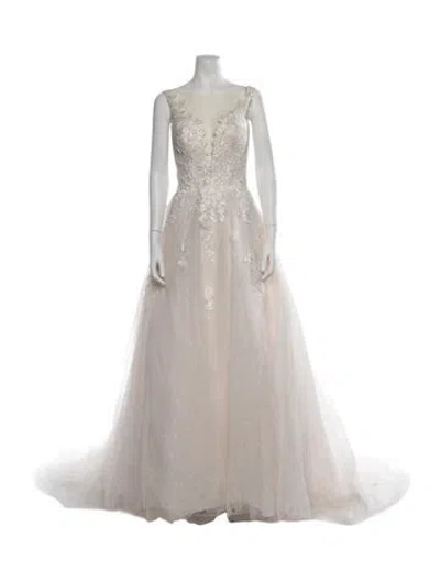 Pre-owned Abella Bateau Neckline Long Dress In Neutrals/white