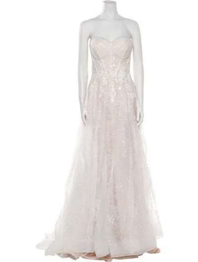 Pre-owned Abella Lace Pattern Long Dress In Neutral