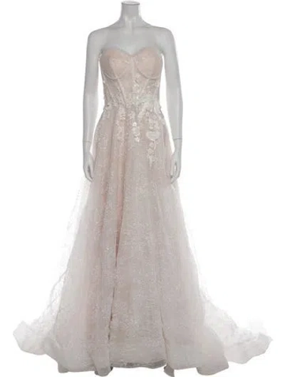 Pre-owned Abella Lace Pattern Long Dress In Neutrals