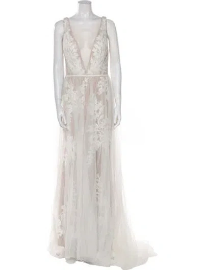 Pre-owned Abella Lace Pattern Long Dress W/ Tags In White