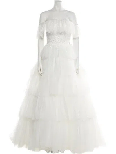 Pre-owned Abella Off-the-shoulder Long Dress In White
