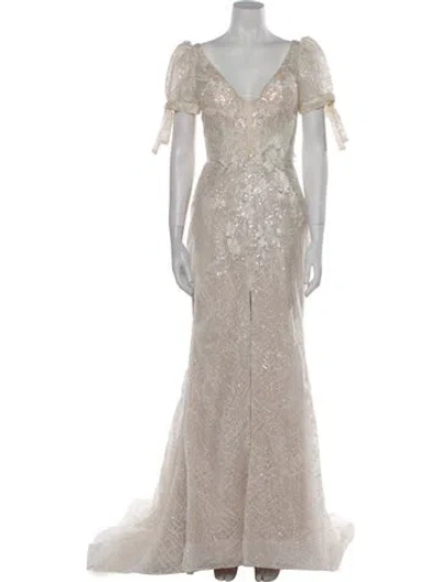 Pre-owned Abella Patterned Long Dress In Neutral