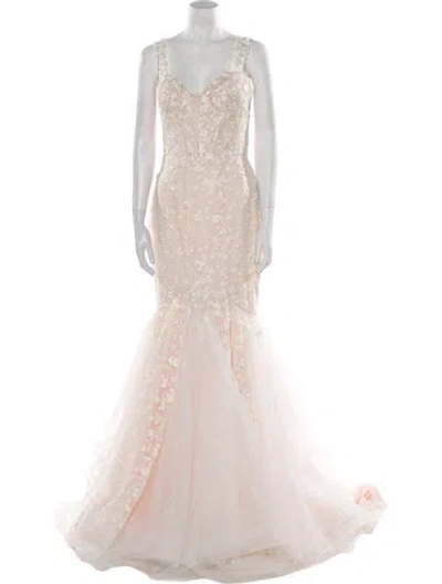 Pre-owned Abella V-neck Long Dress In Neutral