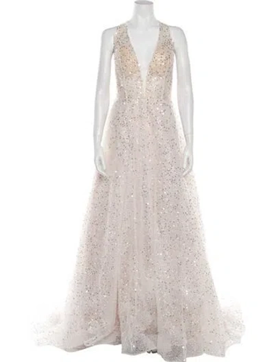 Pre-owned Abella V-neck Long Dress In Neutral