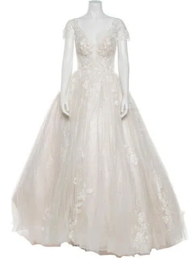 Pre-owned Abella V-neck Long Dress W/ Tags In Neutral