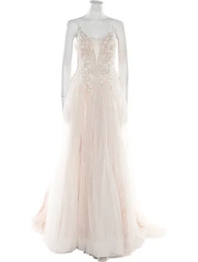 Pre-owned Abella V-neck Long Dress W/ Tags In Neutral