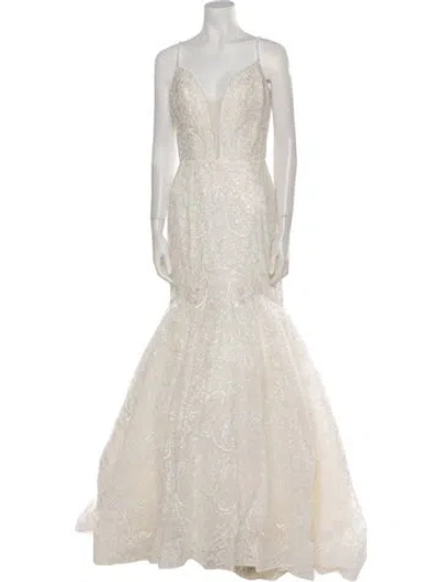 Pre-owned Abella V-neck Long Dress W/ Tags In Neutral