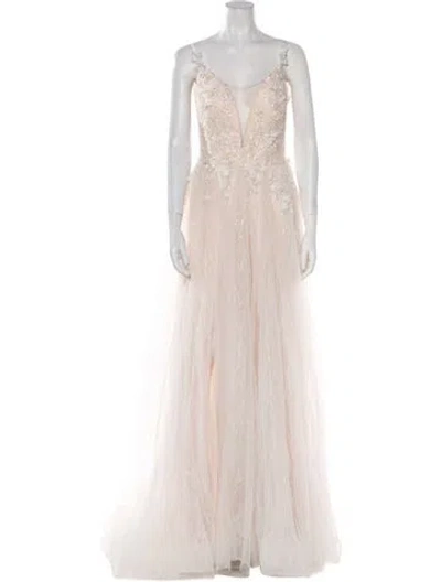 Pre-owned Abella V-neck Long Dress W/ Tags In Neutral