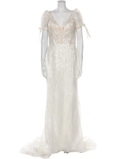 Pre-owned Abella V-neck Long Dress W/ Tags In White