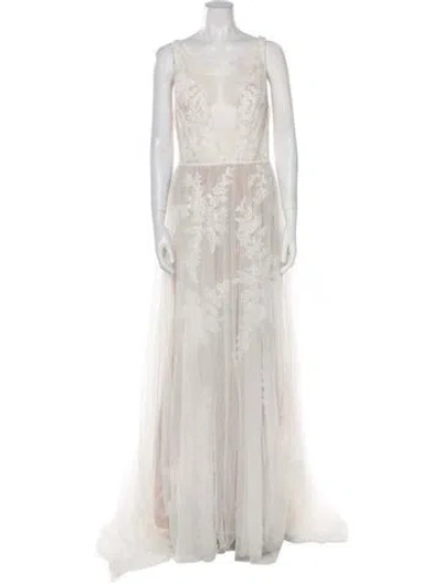 Pre-owned Abella V-neck Long Dress W/ Tags In White