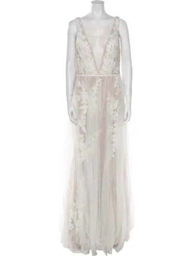 Pre-owned Abella V-neck Long Dress W/ Tags In White