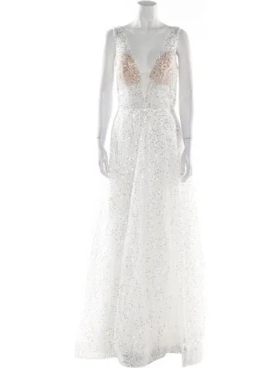 Pre-owned Abella V-neck Long Dress In White