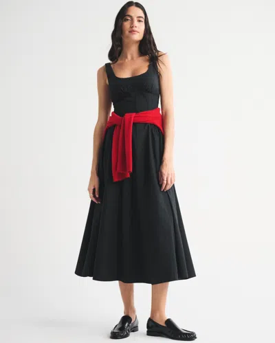 Abercrombie & Fitch 100% Cotton A&f Bra-free Dylan Midi Dress In Black