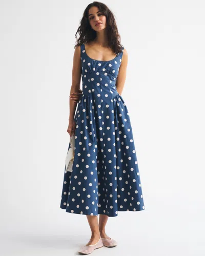 Abercrombie & Fitch 100% Cotton A&f Bra-free Dylan Midi Dress In Blue