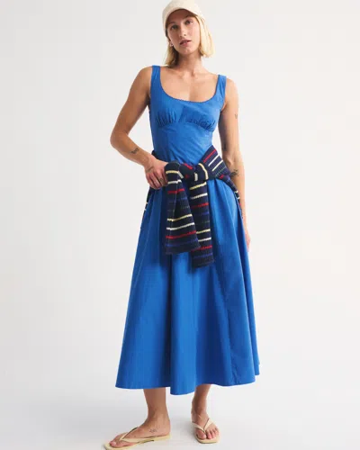 Abercrombie & Fitch 100% Cotton A&f Bra-free Dylan Midi Dress In Blue