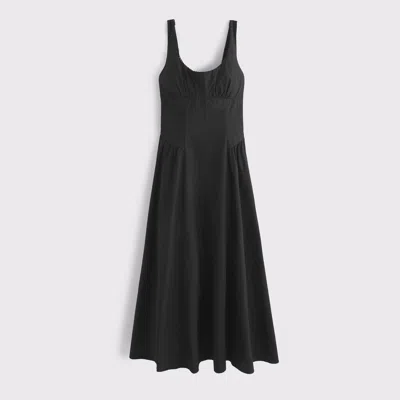 Abercrombie & Fitch 100% Cotton A&f Curve Love Bra-free Dylan Midi Dress In Black