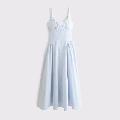 Abercrombie & Fitch 100% Cotton A&f Curve Love Bra-free Dylan Midi Dress In Blue
