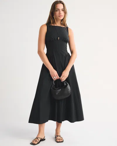 Abercrombie & Fitch 100% Cotton A&f Dylan Bra-free High Neck Midi Dress In Black