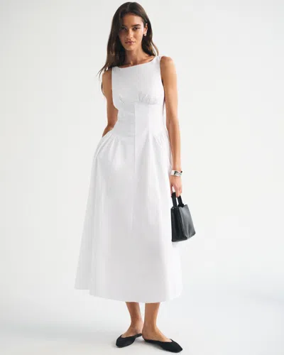 Abercrombie & Fitch 100% Cotton A&f Dylan Bra-free High Neck Midi Dress In White