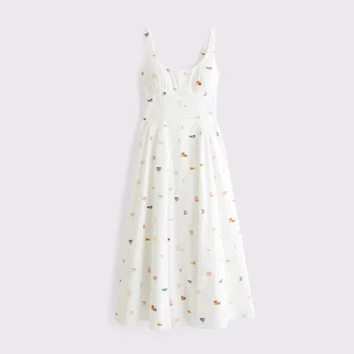 Abercrombie & Fitch 100% Cotton A&f Dylan Bra-free Midi Dress In White Pattern