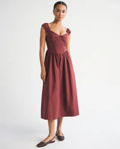 Abercrombie & Fitch 100% Cotton Bra-free Cap Sleeve Dipped Waist Midi Dress In Animal Print