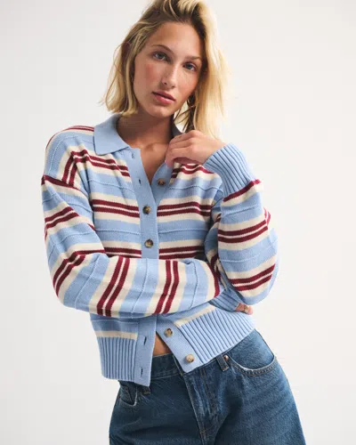 Abercrombie & Fitch 100% Cotton Collared Cardigan In Blue