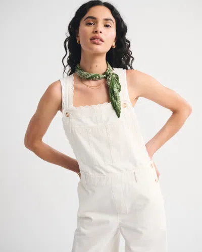 Abercrombie & Fitch 100% Cotton Embroidered Trim Overall Jumpsuit In White