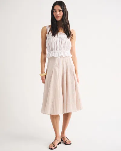 Abercrombie & Fitch 100% Cotton High Rise Godet Midi Skirt In White