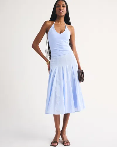 Abercrombie & Fitch 100% Cotton High Rise Godet Midi Skirt In Blue