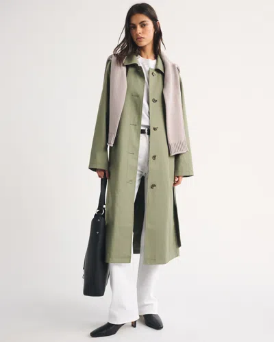 Abercrombie & Fitch 100% Cotton Long Mac Coat In Green