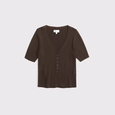 Abercrombie & Fitch 100% Cotton Rib Half-sleeve Cardigan In Brown
