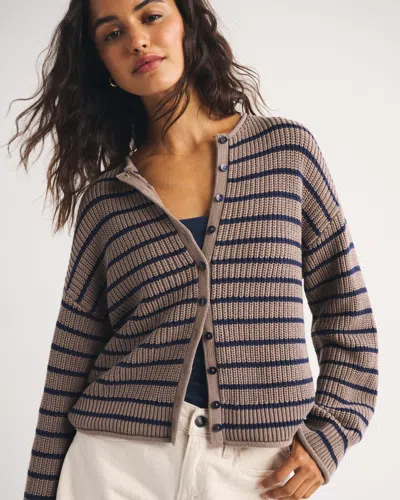 Abercrombie & Fitch 100% Cotton Rib Roll Neck Cardigan In Brown