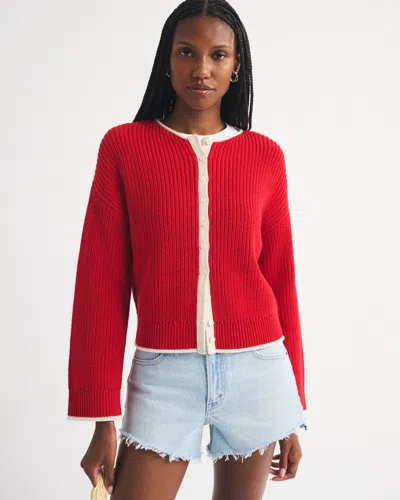 Abercrombie & Fitch 100% Cotton Rib Roll Neck Cardigan In Red