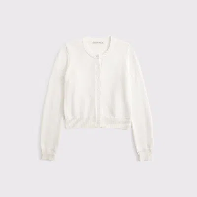Abercrombie & Fitch 100% Cotton Shrunken Crew Cardigan In Cream