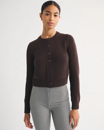 Abercrombie & Fitch 100% Cotton Shrunken Crew Cardigan In Dark Coffee
