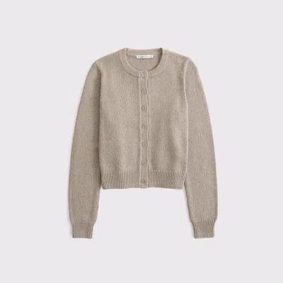 Abercrombie & Fitch 100% Cotton Shrunken Crew Cardigan In Sand