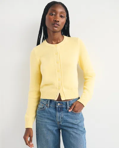 Abercrombie & Fitch 100% Cotton Shrunken Crew Cardigan In Sunny Yellow