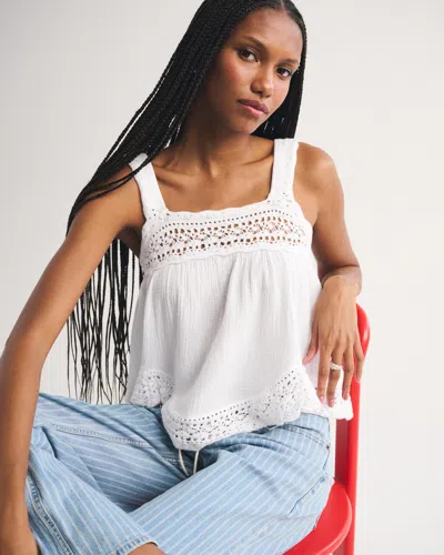 Abercrombie & Fitch 100% Cotton Squareneck Crochet Tank In White