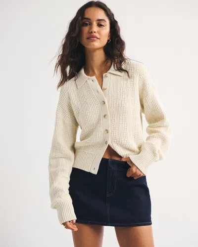 Abercrombie & Fitch 100% Cotton Textured Collared Cardigan In Multi