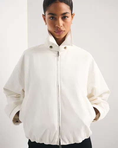 Abercrombie & Fitch 100% Cotton Twill Collared Jacket In Cream