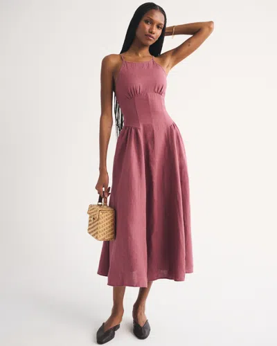Abercrombie & Fitch 100% Linen A&f Dylan Halter Midi Dress In Multi