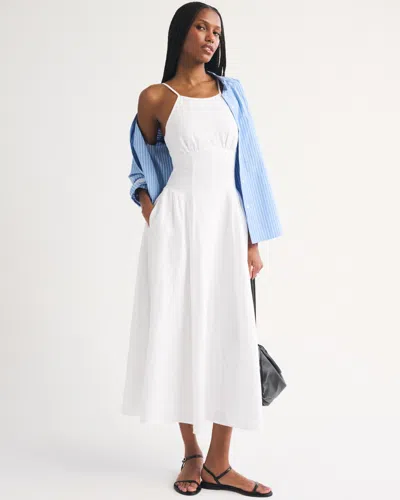 Abercrombie & Fitch 100% Linen A&f Dylan Halter Midi Dress In Multi